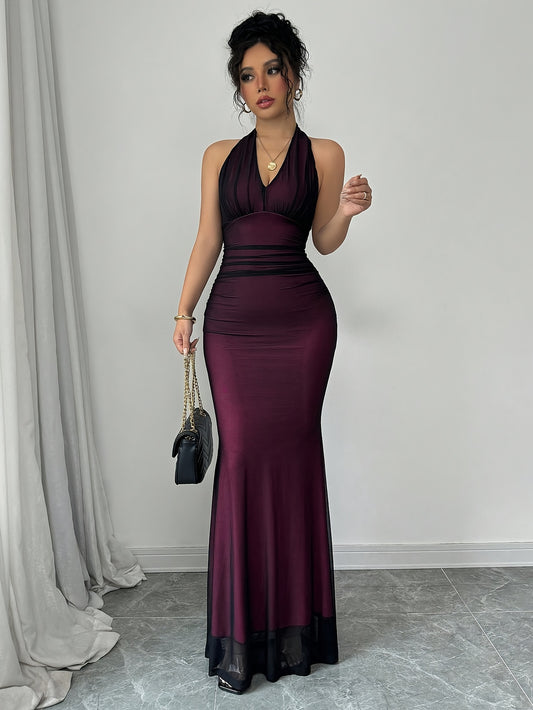 Elegant Off-Shoulder Mermaid Dress – Sleeveless, Backless & High-Waist (Maroon)