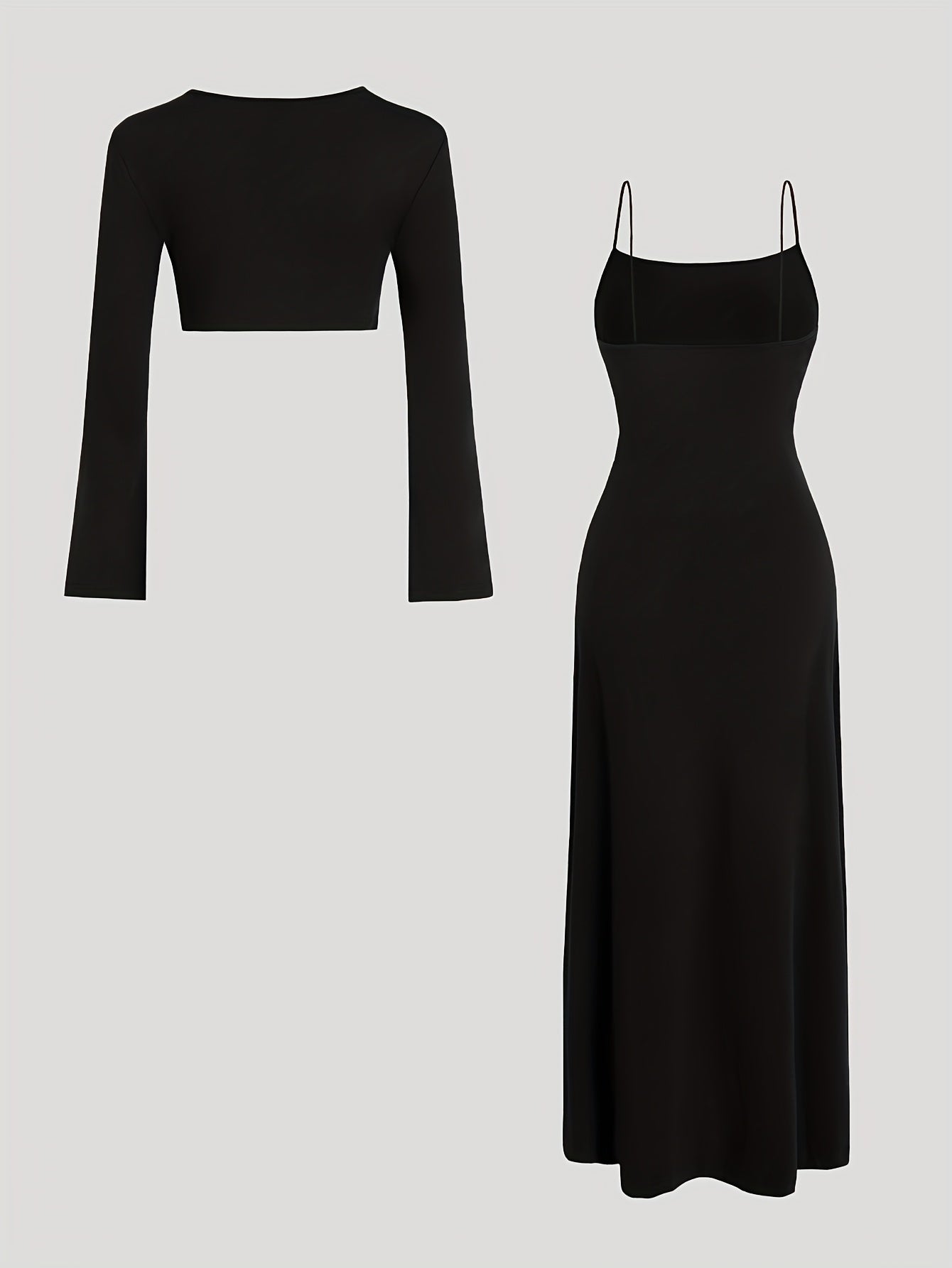 A Two-Piece Set Featuring a Short Crop Top with Long Sleeves And a Fitted Waistline Dress, Perfect for Spring And Autumn
