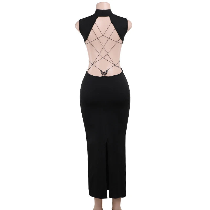 Backless Black Halter Dress – Sexy Sleeveless Maxi for Summer & Party Nights