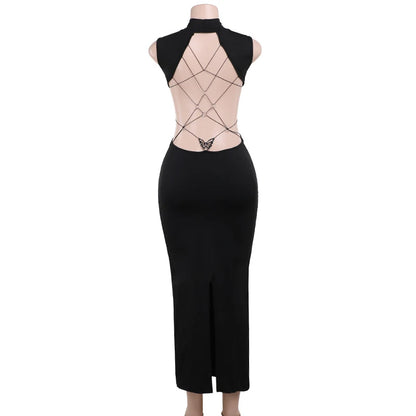 Backless Black Halter Dress – Sexy Sleeveless Maxi for Summer & Party Nights