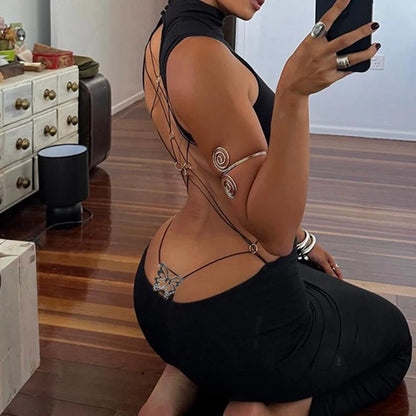 Backless Black Halter Dress – Sexy Sleeveless Maxi for Summer & Party Nights