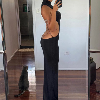 Backless Black Halter Dress – Sexy Sleeveless Maxi for Summer & Party Nights
