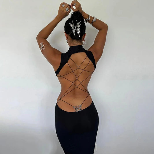Backless Black Halter Dress – Sexy Sleeveless Maxi for Summer & Party Nights